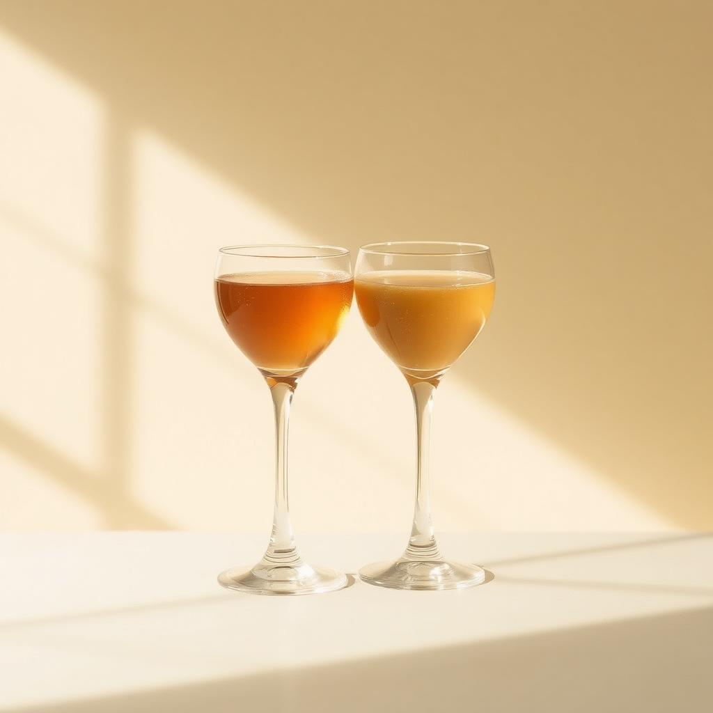 Two cocktail coupes toasting in soft light